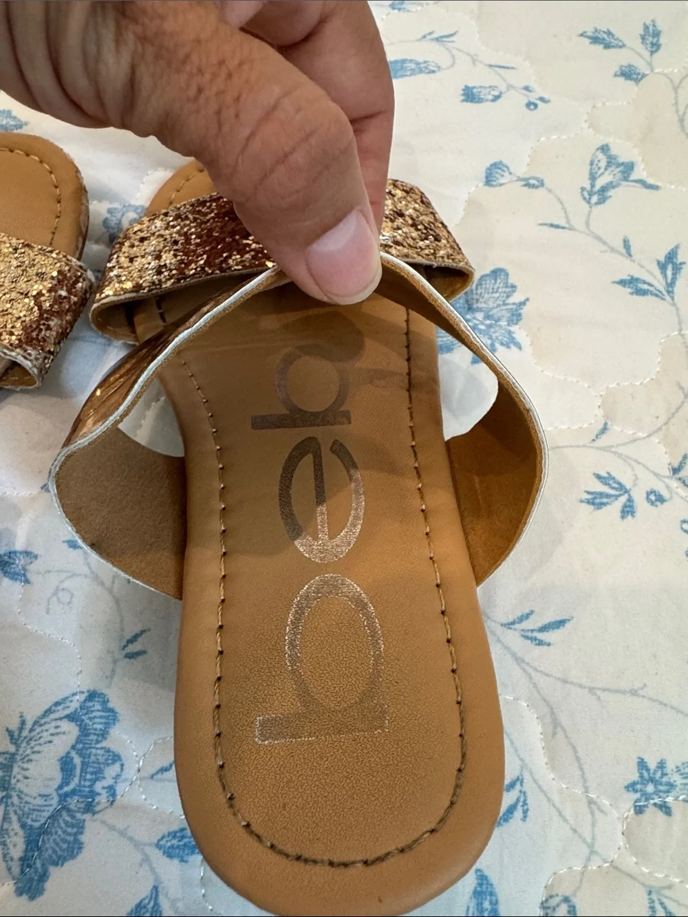 bebe Gold Glitter & Metallic Slide Sandals